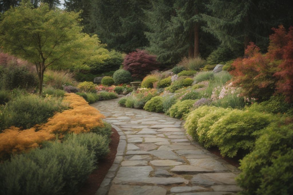 a beautiful stone pathway through a lovely garden in Gig Harbor WA